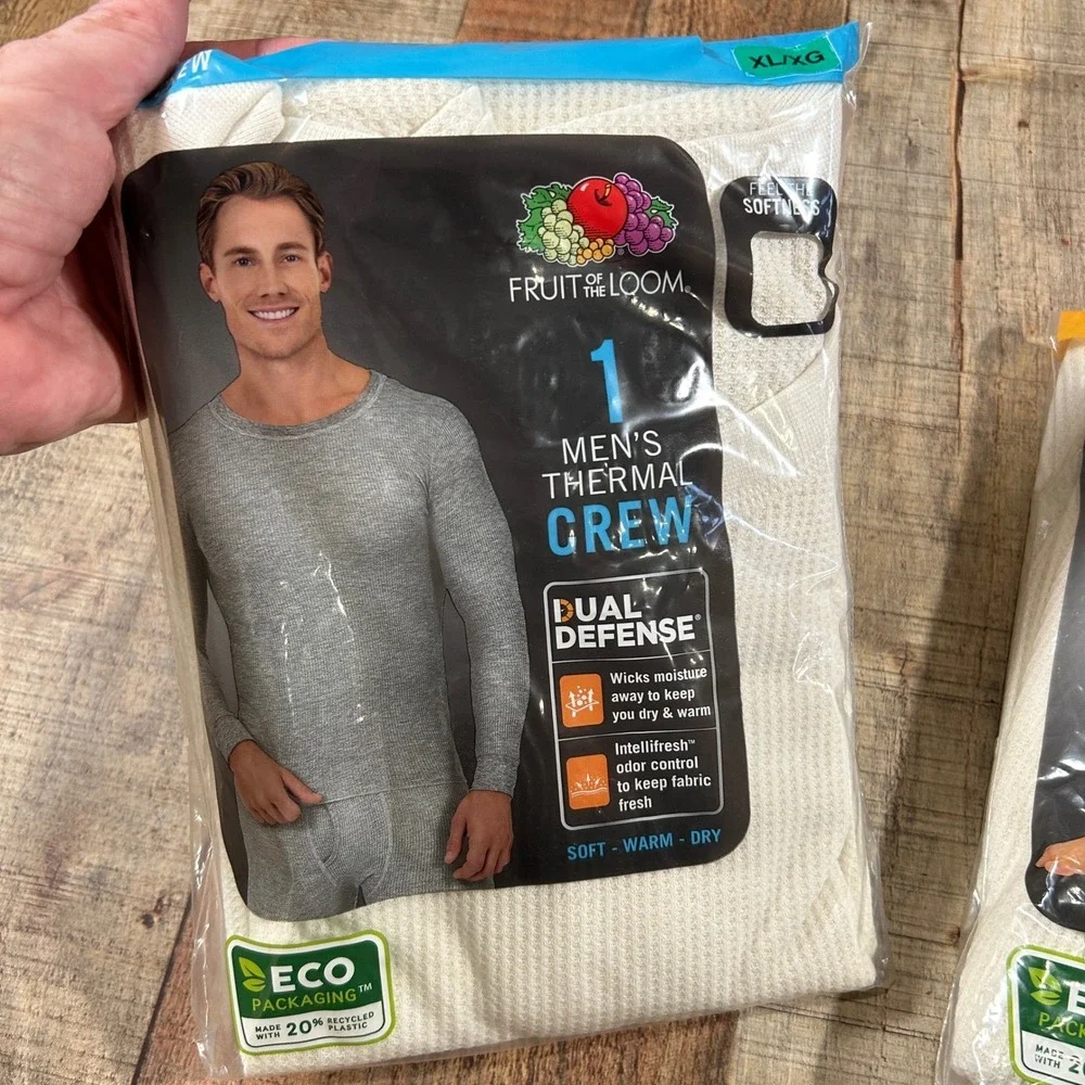 Fruit of the Loom Mens Thermal Set Crew Top and Bottom Natural XL Waffle Knit